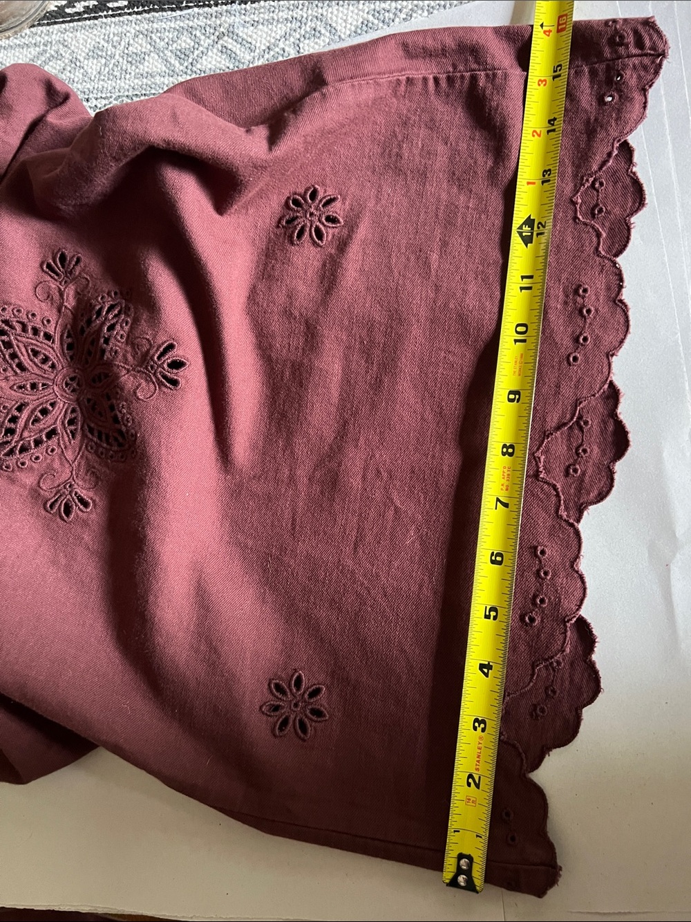 Anthropologie The Somerset Pull-On Wide pant wash embroidered cropped Burgundy L - Picture 13 of 13